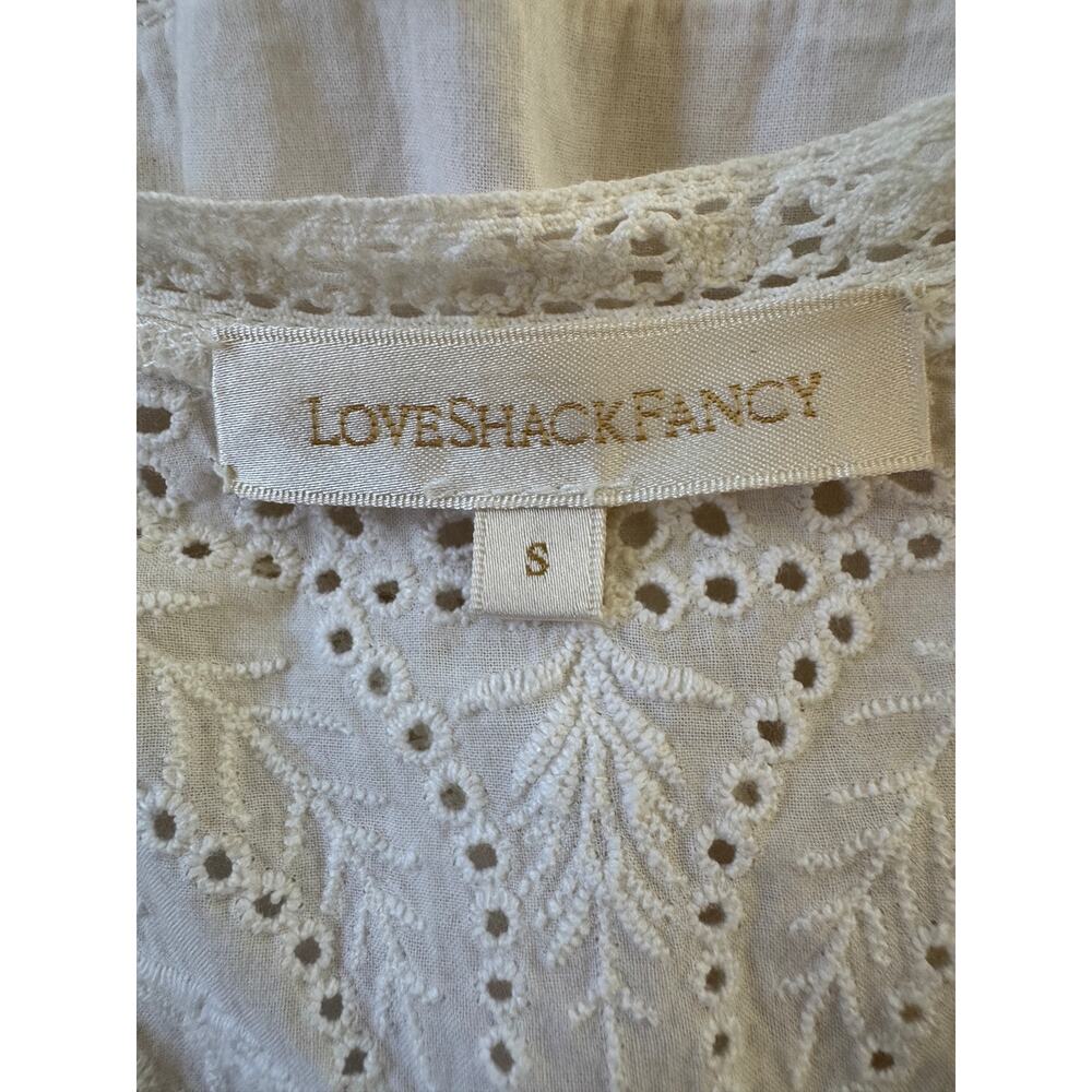 LoveShackFancy Rebecca 100% Cotton White Lace Embroidered Tiered Midi Dress - Picture 12 of 14